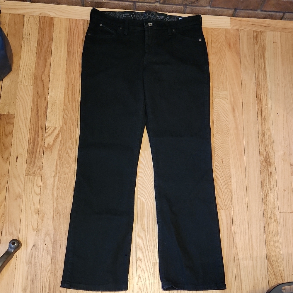 Wrangler Q Baby Black Denim Stretchy Jeans Size 11/12 X 32 No Gap Waistband
